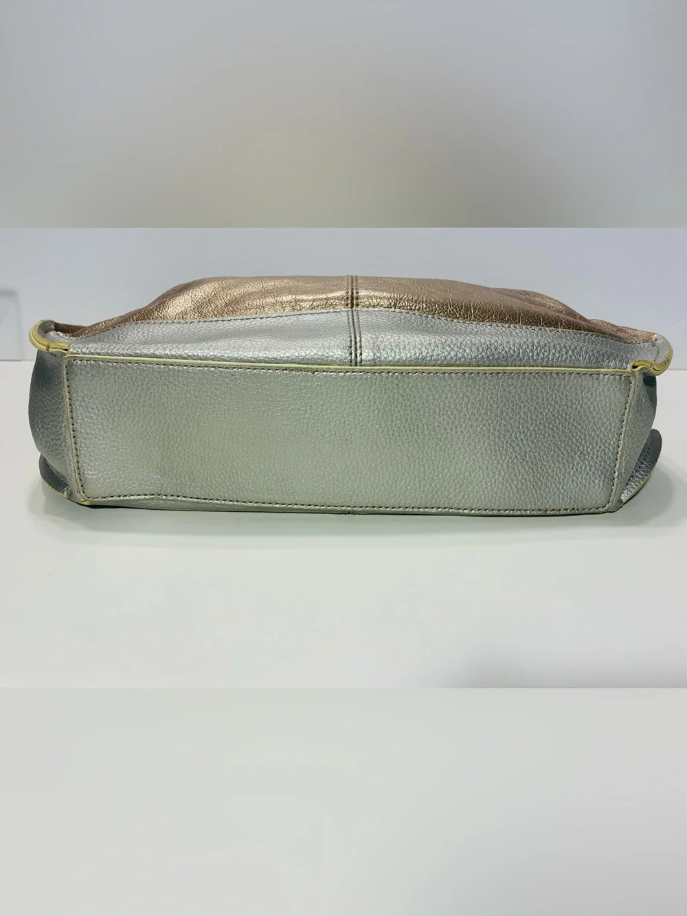 Tignanello Metallic Leather Shoulder Hobo Bag Gold Silver 14x11